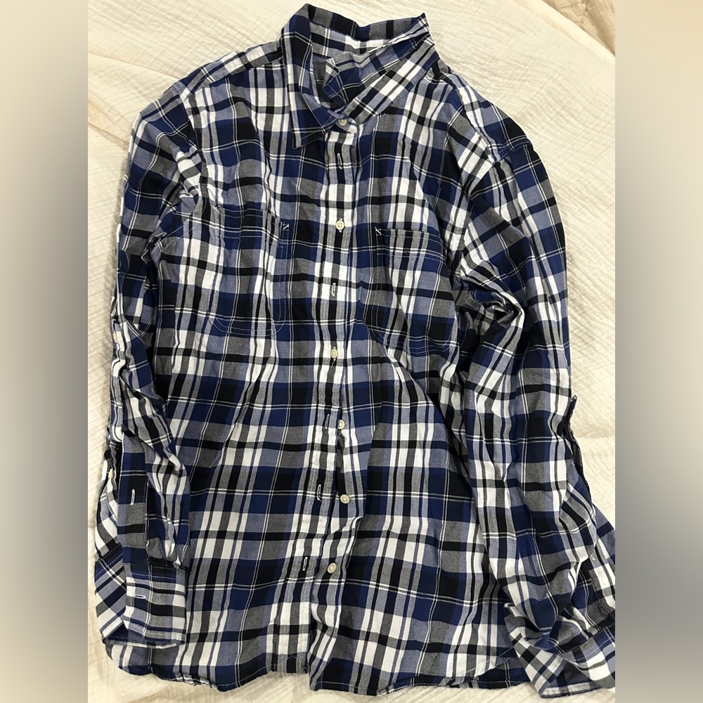Ralph Lauren Navy and White Plaid Button Down Shirt